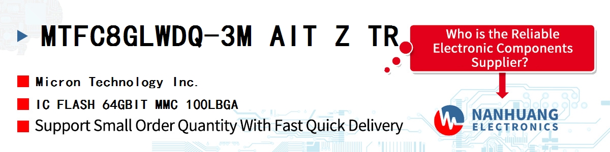 MTFC8GLWDQ-3M AIT Z TR Micron IC FLASH 64GBIT MMC 100LBGA